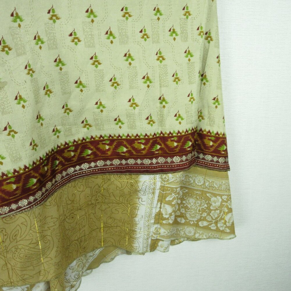 Darn Good Yarn Reversable Gold Tan Silk Wrap Size OS Upcycled Sari 46" Length - Picture 3 of 6